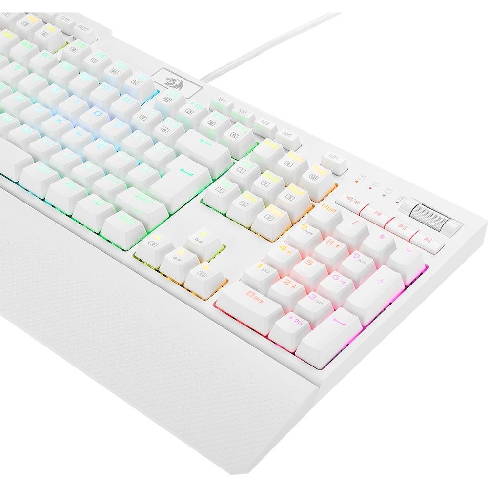 Teclado Óptico Gamer Redragon Brahma Pro, RGB, Switch Blue, ABNT2, Branco - K586W-RGB-PRO (PT-BLUE)