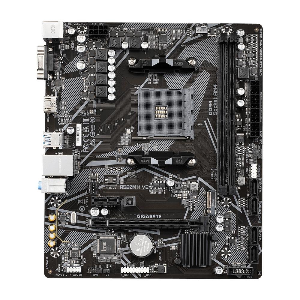 Placa-Mãe Gigabyte A520M K V2 Rev. 1.0, AMD, Micro ATX, DDR4, Preto - A520M K V2 Placa-Mãe Gigabyte A520M K V2 Rev. 1.0, AMD, Micro ATX, DDR4, Preto - A520M K V2