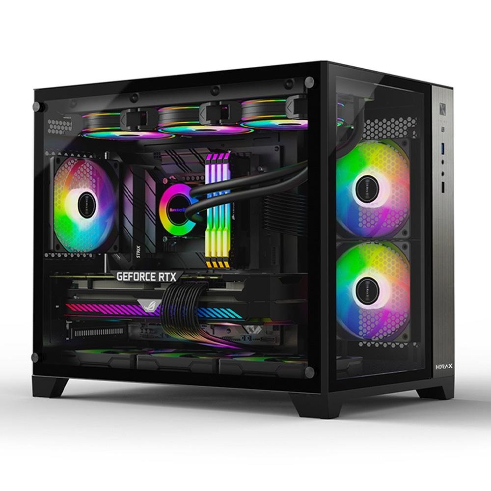 Gabinete Gamer Hyrax HGB710, Mini Tower, M-ATX, Frontal e Lateral Em Vidro Temperado, Sem FANs, Preto - HGB710B Gabinete Gamer Hyrax HGB710, Mini Tower, M-ATX, Frontal e Lateral Em Vidro Temperado, Sem FANs, Preto - HGB710B