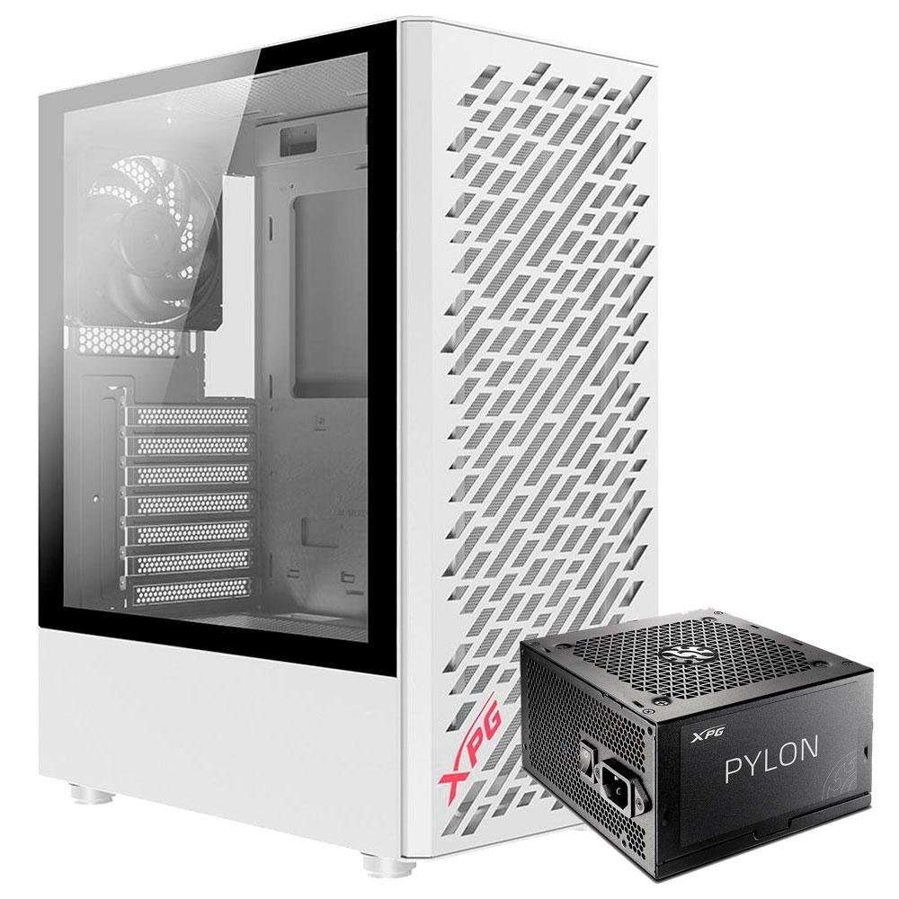 Gabinete Gamer XPG Valorair, Mid tower, ATX, Lateral em Vidro, 4x Cooler Fan, Branco + Fonte XPG Pylon, 650W, 80 Plus Bronze Gabinete Gamer XPG Valorair, Mid tower, ATX, Lateral em Vidro, 4x Cooler Fan, Branco + Fonte XPG Pylon, 650W, 80 Plus Bronze