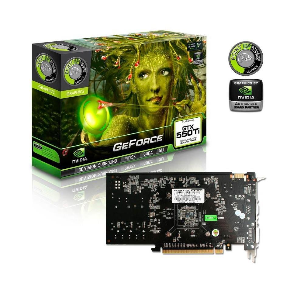 Placa de Vídeo VGA Point of View GeForce GTX 550 Ti PCI-Express 2.0 1GB GDDR5 128bits SLI - VGA-550-A3-1024-C Placa de Vídeo VGA Point of View GeForce GTX 550 Ti PCI-Express 2.0 1GB GDDR5 128bits SLI - VGA-550-A3-1024-C