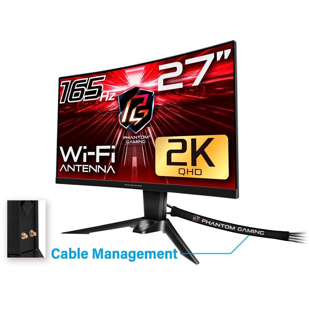 Monitor Gamer AsRock 27" 165Hz, QHD, 1ms, DisplayPort e HDMI, HDR, FreeSync, 110% sRGB - PG27Q15R2A