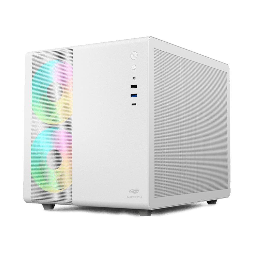 Gabinete Gamer C3Tech Gaming Aquarius MT-G710WH, Mini Tower, Micro ATX, Lateral em Vidro Temperado, Sem FANs, Branco - MT-G710WH