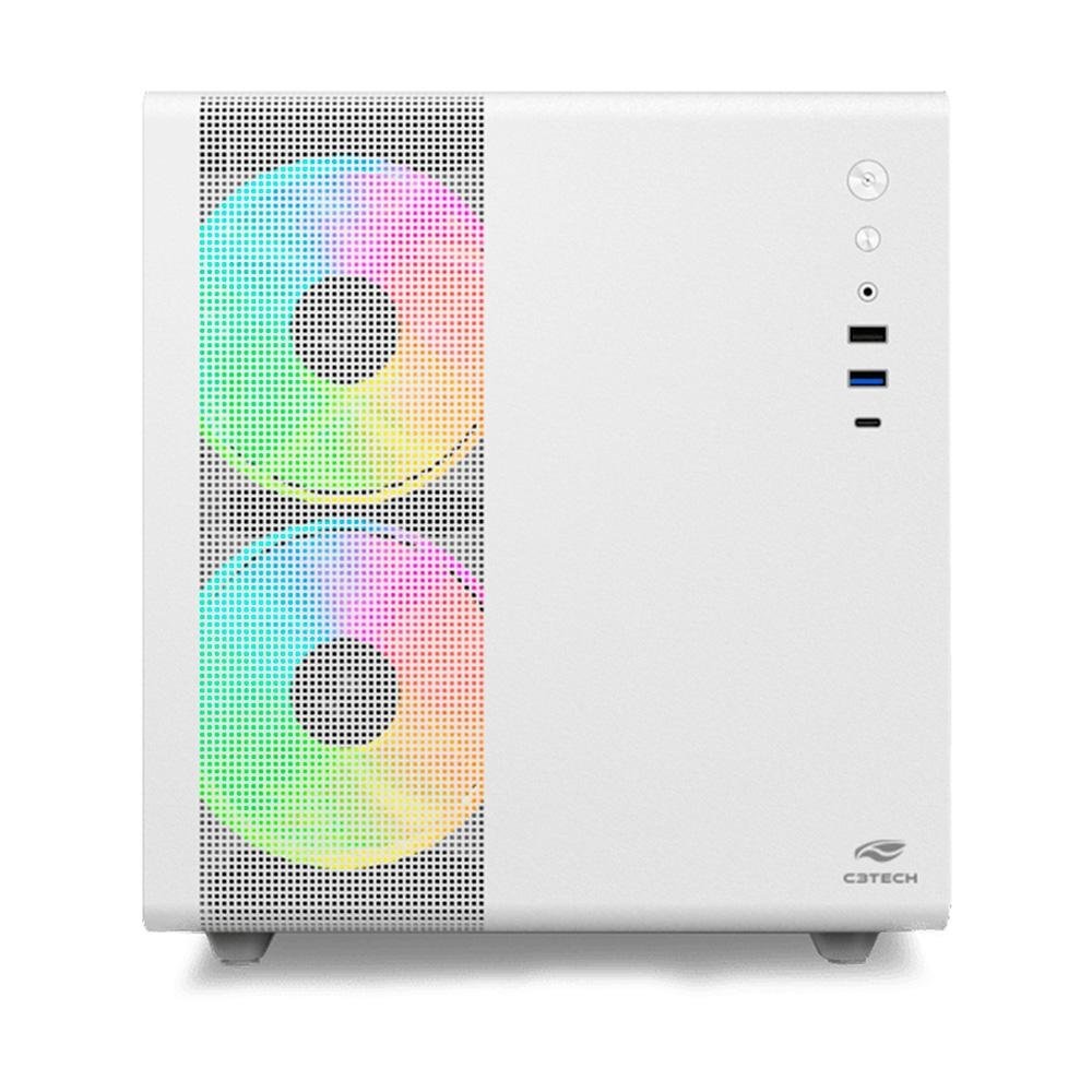 Gabinete Gamer C3Tech Gaming Aquarius MT-G710WH, Mini Tower, Micro ATX, Lateral em Vidro Temperado, Sem FANs, Branco - MT-G710WH