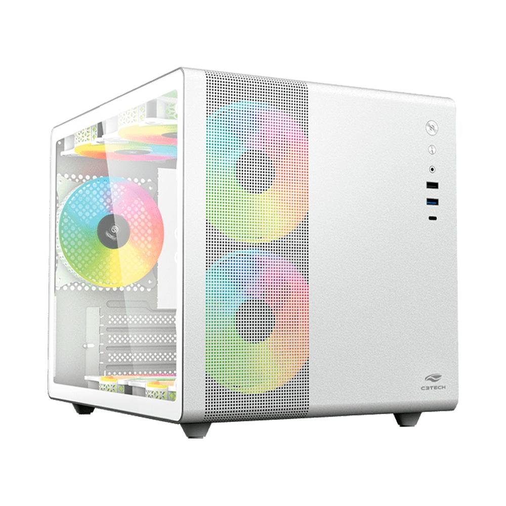 Gabinete Gamer C3Tech Gaming Aquarius MT-G710WH, Mini Tower, Micro ATX, Lateral em Vidro Temperado, Sem FANs, Branco - MT-G710WH