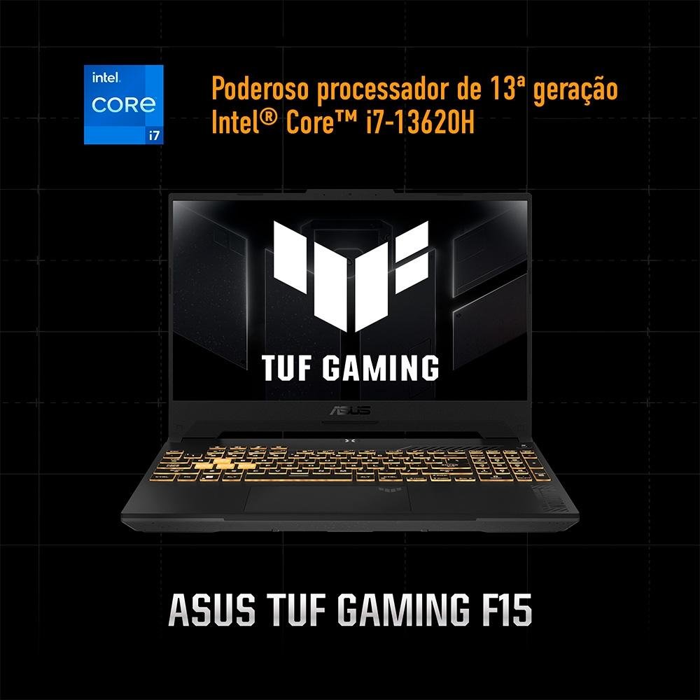 Notebook Gamer ASUS Tuf Gaming F15 Fx507vu, Intel Core I7, GeForce Rtx 4050, 8GB RAM, Ssd 512gb, 15,6" Fhd, 144hz, Keepos - Fx507vu-Lp151