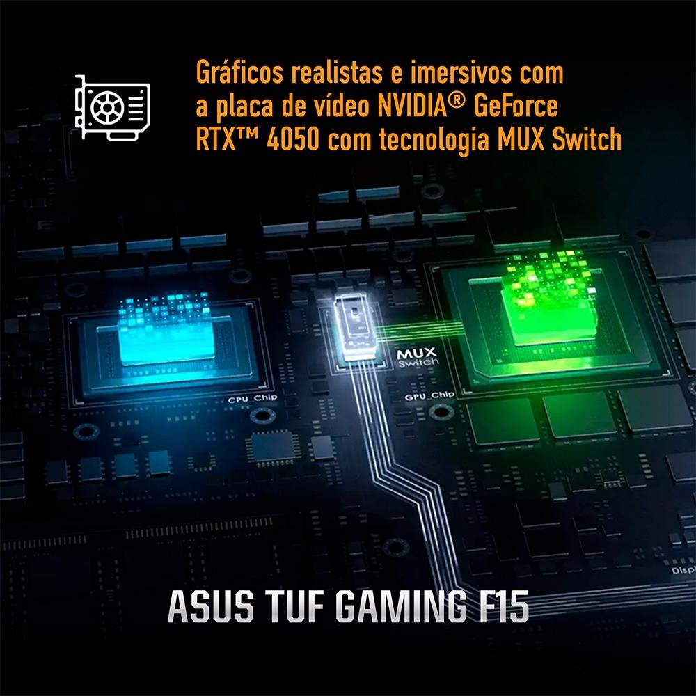 Notebook Gamer ASUS Tuf Gaming F15 Fx507vu, Intel Core I7, GeForce Rtx 4050, 8GB RAM, Ssd 512gb, 15,6" Fhd, 144hz, Keepos - Fx507vu-Lp151