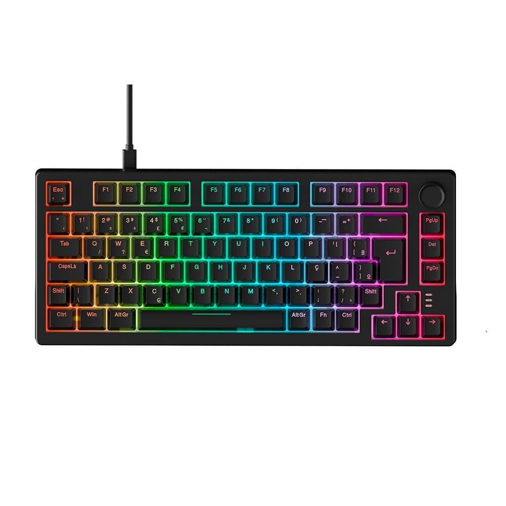 Teclado Sem Fio Mecânico Gamer Husky Nomadic, RGB, Switch Gateron G Pro Red, Bluetooth, ABNT2, Preto - HTG800PTVR Teclado Sem Fio Mecânico Gamer Husky Nomadic, RGB, Switch Gateron G Pro Red, Bluetooth, ABNT2, Preto - HTG800PTVR