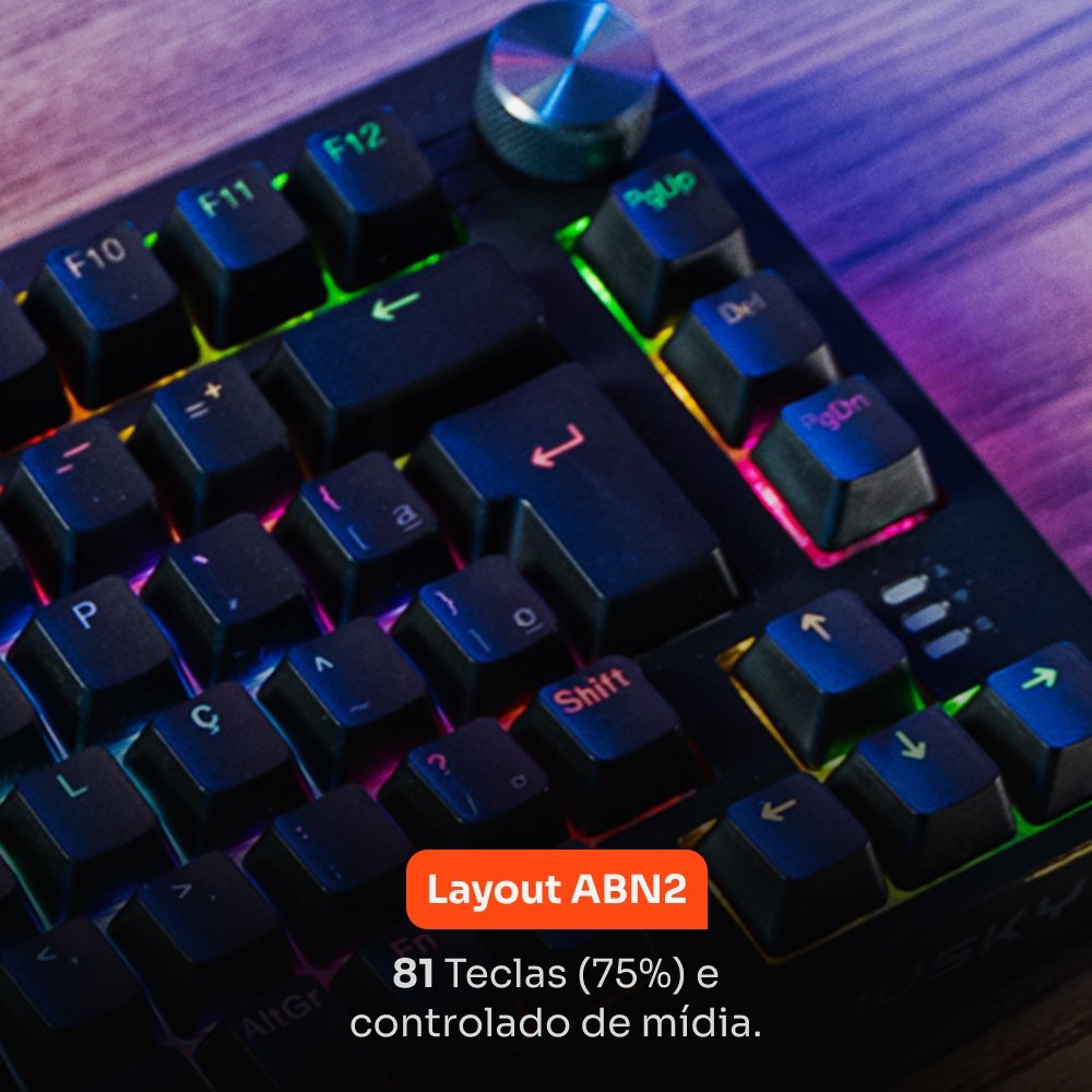 Teclado Sem Fio Mecânico Gamer Husky Nomadic, RGB, Switch Gateron G Pro Red, Bluetooth, ABNT2, Preto - HTG800PTVR Teclado Sem Fio Mecânico Gamer Husky Nomadic, RGB, Switch Gateron G Pro Red, Bluetooth, ABNT2, Preto - HTG800PTVR
