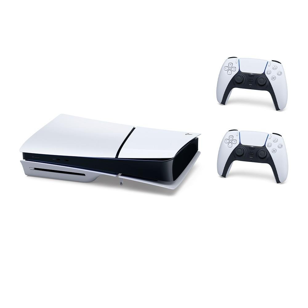 Console Sony PlayStation 5 Slim, Branco com 2 Controles Sony DualSense PS5 Sem Fio, Branco e 2 Jogos