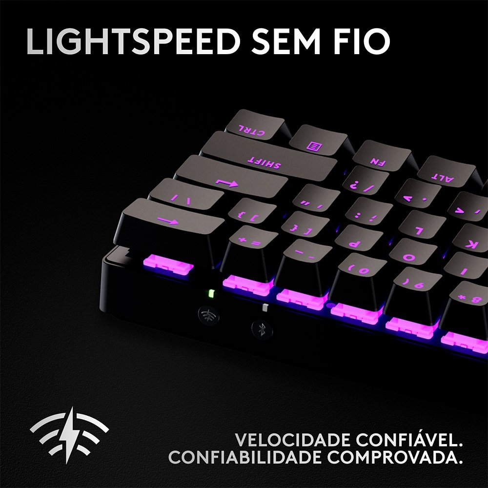 Teclado Sem Fio Mecânico Gamer Logitech G PRO X 60 Lightspeed, RGB, Bluetooth, Compatível com Windows, Preto - 920-011902