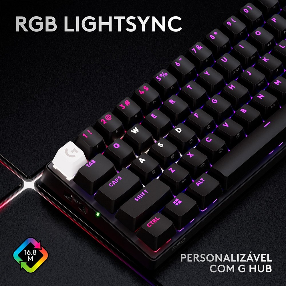 Teclado Sem Fio Mecânico Gamer Logitech G PRO X 60 Lightspeed, RGB, Bluetooth, Compatível com Windows, Preto - 920-011902