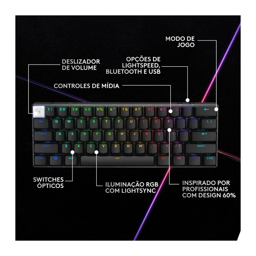 Teclado Sem Fio Mecânico Gamer Logitech G PRO X 60 Lightspeed, RGB, Bluetooth, Compatível com Windows, Preto - 920-011902 Teclado Sem Fio Mecânico Gamer Logitech G PRO X 60 Lightspeed, RGB, Bluetooth, Compatível com Windows, Preto - 920-011902