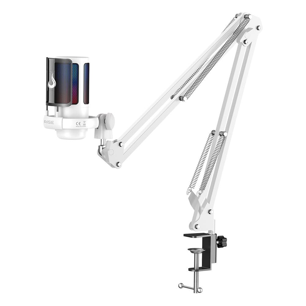 Microfone Gamer Rise Mode Elite 08 com Suporte de Mesa, RGB, USB-C, Branco - RM-ME-08-W