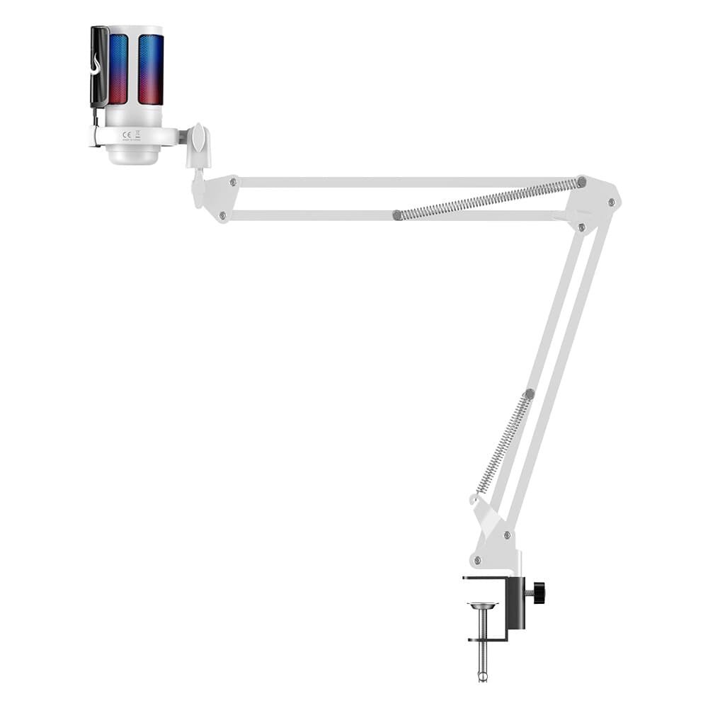 Microfone Gamer Rise Mode Elite 08 com Suporte de Mesa, RGB, USB-C, Branco - RM-ME-08-W