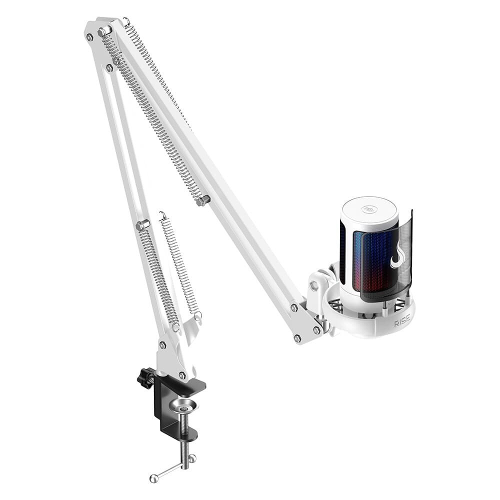 Microfone Gamer Rise Mode Elite 08 com Suporte de Mesa, RGB, USB-C, Branco - RM-ME-08-W