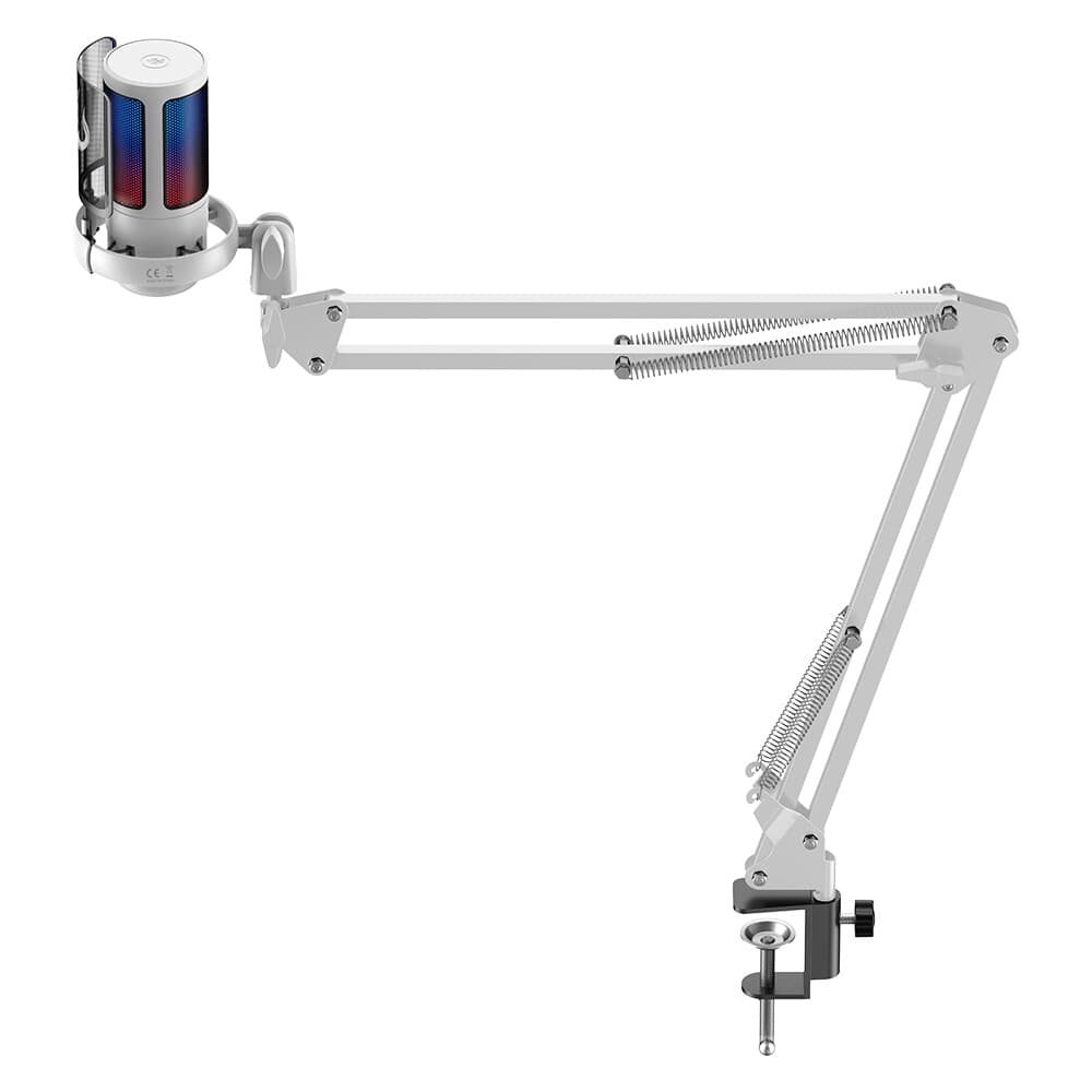 Microfone Gamer Rise Mode Elite 08 com Suporte de Mesa, RGB, USB-C, Branco - RM-ME-08-W