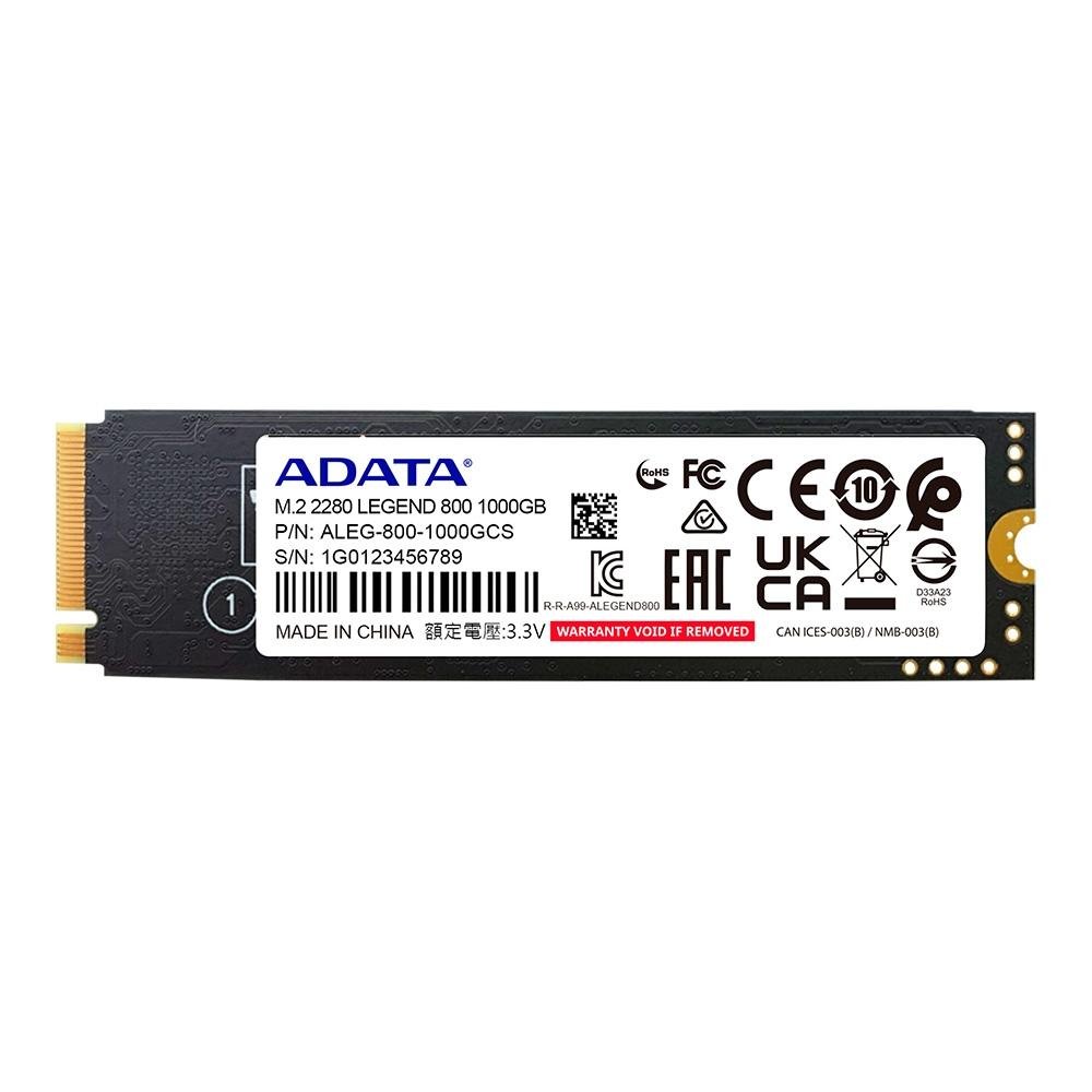 SSD ADATA M.2 2280, 1TB, NVME, PCIe gen 4x4, Leitura: 3.500MB/s e Gravação: 2.800MB/s, Preto - ALEG-800-1000GCS