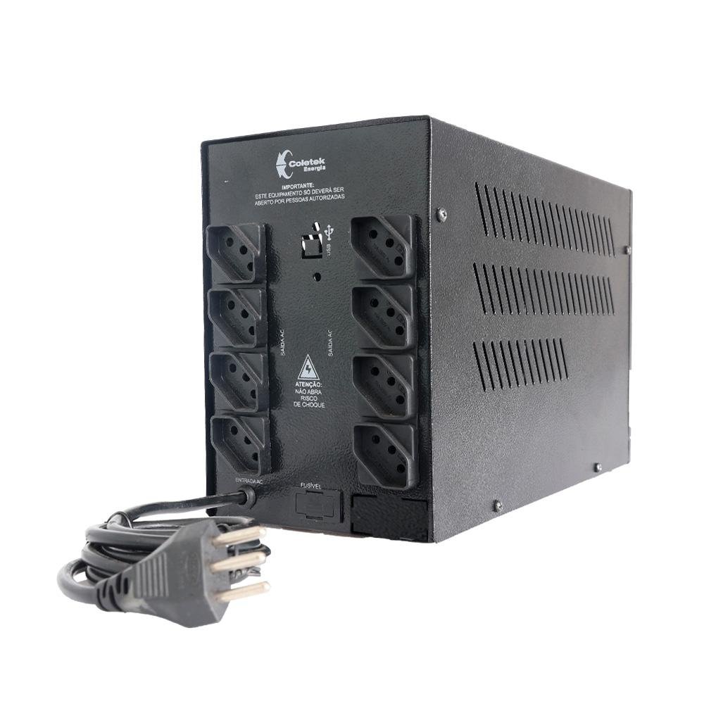 Nobreak Coletek UPS SAFE 1400VA, AUT, 2 Baterias, 8 Tomadas, Preto - SAFE1400-USB