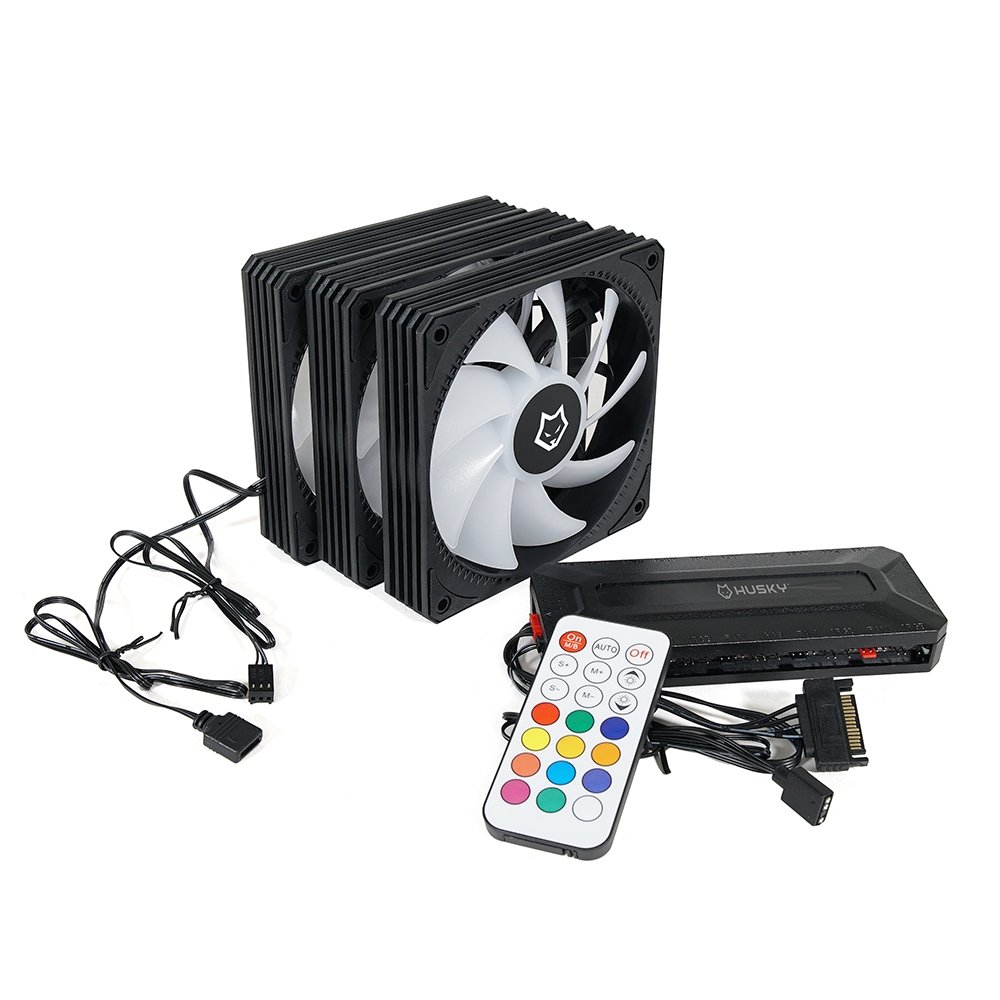 Kit com 3 Ventoinhas Husky Arctic Breeze, 120mm, Iluminação ARGB, Preto - HKCF300PT Kit com 3 Ventoinhas Husky Arctic Breeze, 120mm, Iluminação ARGB, Preto - HKCF300PT