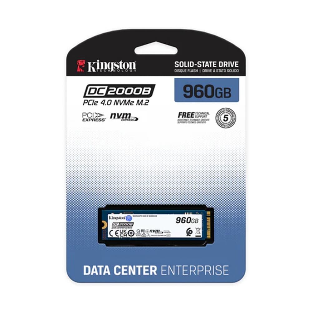 SSD Kingston Enterprise DC2000B 960GB, PCIe 4.0, NVMe M.2, Leitura: 7000MB/s e Gravação: 1300MB/s, 3D TLC, Azul - SEDC2000BM8/960G