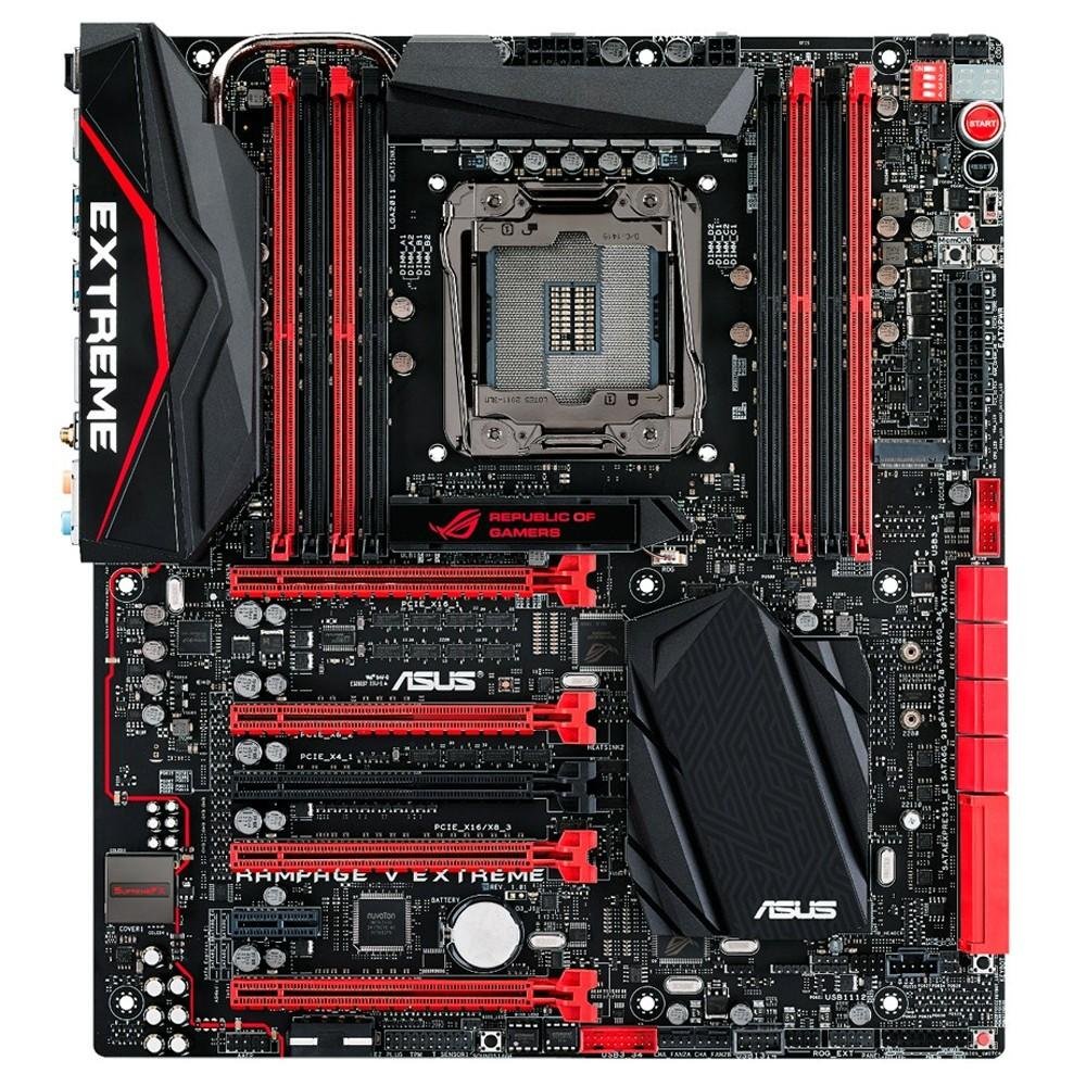 Placa-Mãe ASUS p/ Intel LGA 2011 eATX RAMPAGE V EXTREME 8xDDR4, Wi-Fi AC, M.2 x4, SATA Express, SupremeFX, SATA Express, SLI/CFX Placa-Mãe ASUS p/ Intel LGA 2011 eATX RAMPAGE V EXTREME 8xDDR4, Wi-Fi AC, M.2 x4, SATA Express, SupremeFX, SATA Express, SLI/CFX