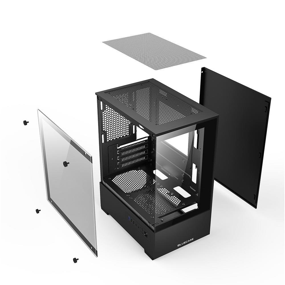 Gabinete Gamer Bluecase BG-054 HIT, Mid tower, Micro ATX e Mini ITX, Frontal e lateral em vidro, USB 3.0, Sem FANs, Preto - BG-054BBX