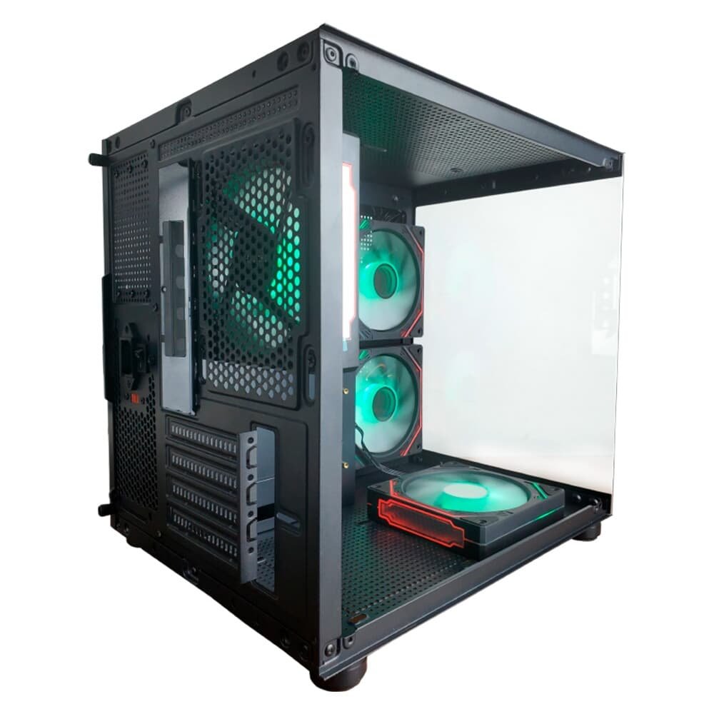 Gabinete Gamer HAYOM, Mini Tower, M-ATX, Lateral e Frontal em vidro, 4x FANs, Preto - GB1796