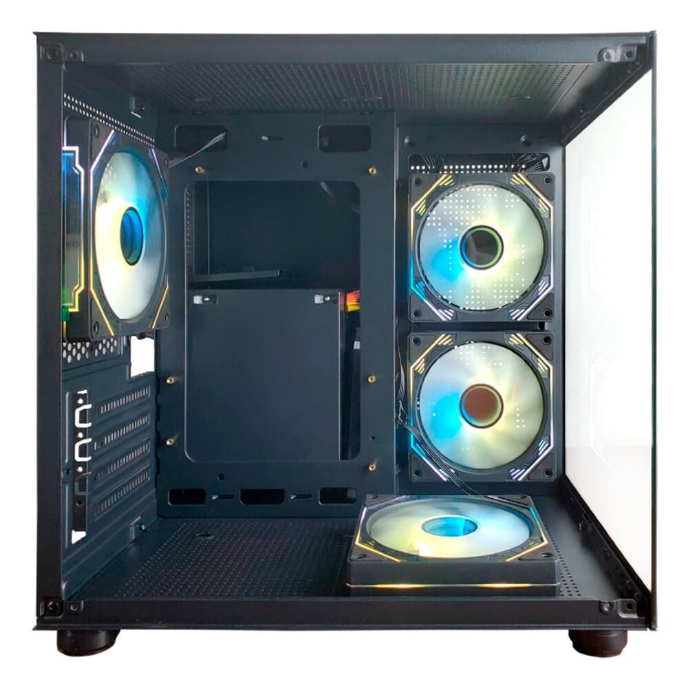 Gabinete Gamer HAYOM, Mini Tower, M-ATX, Lateral e Frontal em vidro, 4x FANs, Preto - GB1796