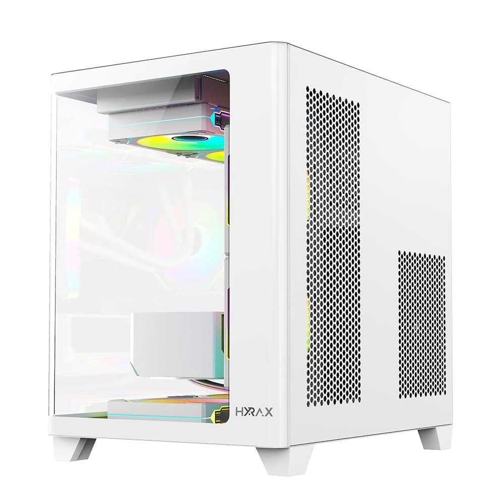 Gabinete Gamer Hyrax HGB750, Mini Tower, M-ATX, Frontal Curvo e Lateral em Vidro Temperado, Sem FANs, Branco - HGB750W Gabinete Gamer Hyrax HGB750, Mini Tower, M-ATX, Frontal Curvo e Lateral em Vidro Temperado, Sem FANs, Branco - HGB750W