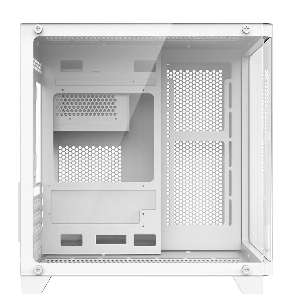 Gabinete Gamer Hyrax HGB750, Mini Tower, M-ATX, Frontal Curvo e Lateral em Vidro Temperado, Sem FANs, Branco - HGB750W Gabinete Gamer Hyrax HGB750, Mini Tower, M-ATX, Frontal Curvo e Lateral em Vidro Temperado, Sem FANs, Branco - HGB750W