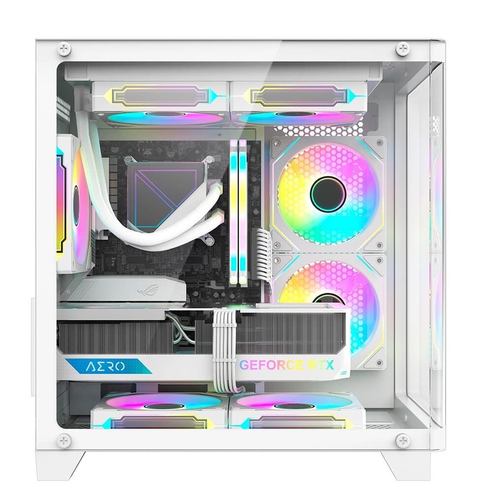 Gabinete Gamer Hyrax HGB750, Mini Tower, M-ATX, Frontal Curvo e Lateral em Vidro Temperado, Sem FANs, Branco - HGB750W Gabinete Gamer Hyrax HGB750, Mini Tower, M-ATX, Frontal Curvo e Lateral em Vidro Temperado, Sem FANs, Branco - HGB750W