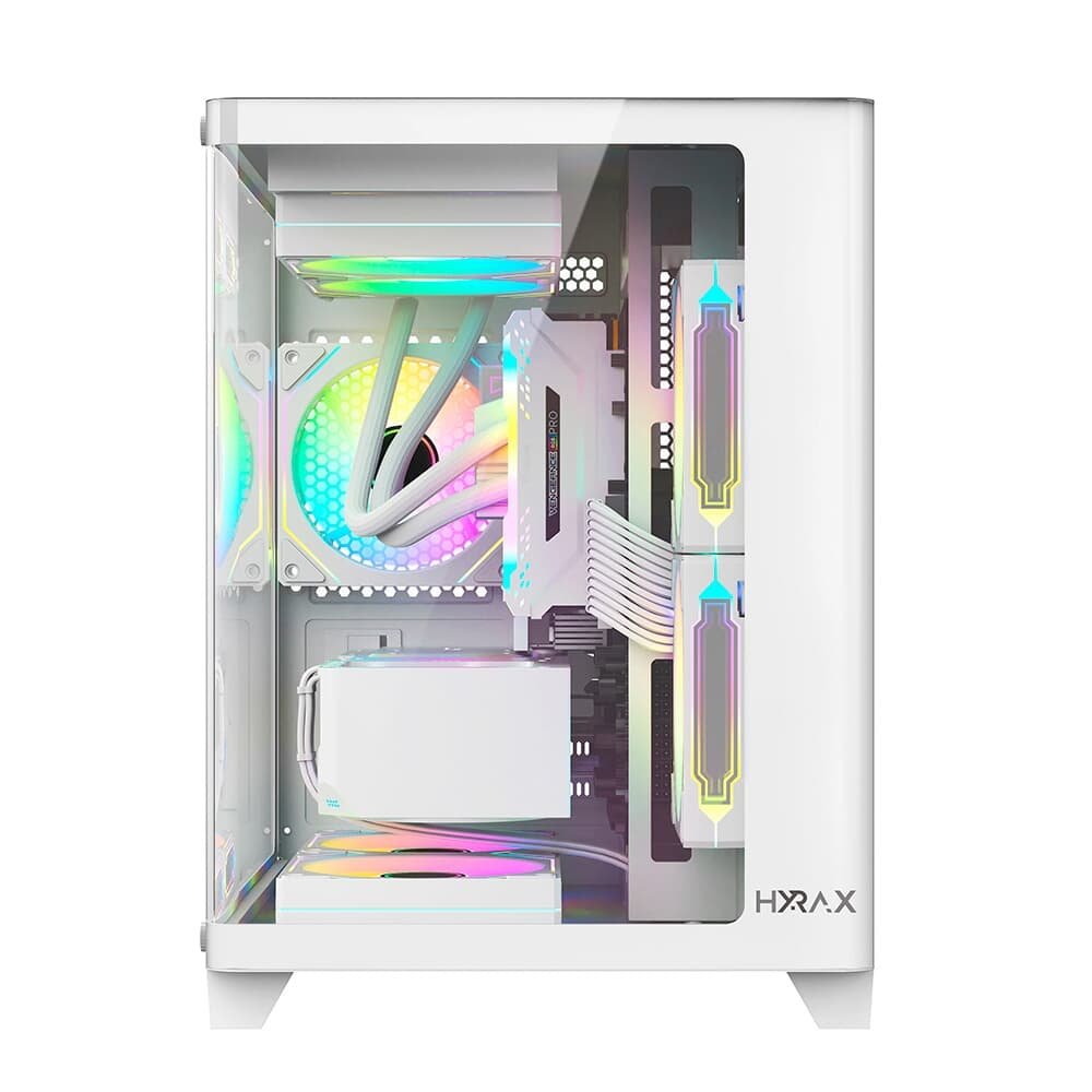 Gabinete Gamer Hyrax HGB750, Mini Tower, M-ATX, Frontal Curvo e Lateral em Vidro Temperado, Sem FANs, Branco - HGB750W Gabinete Gamer Hyrax HGB750, Mini Tower, M-ATX, Frontal Curvo e Lateral em Vidro Temperado, Sem FANs, Branco - HGB750W