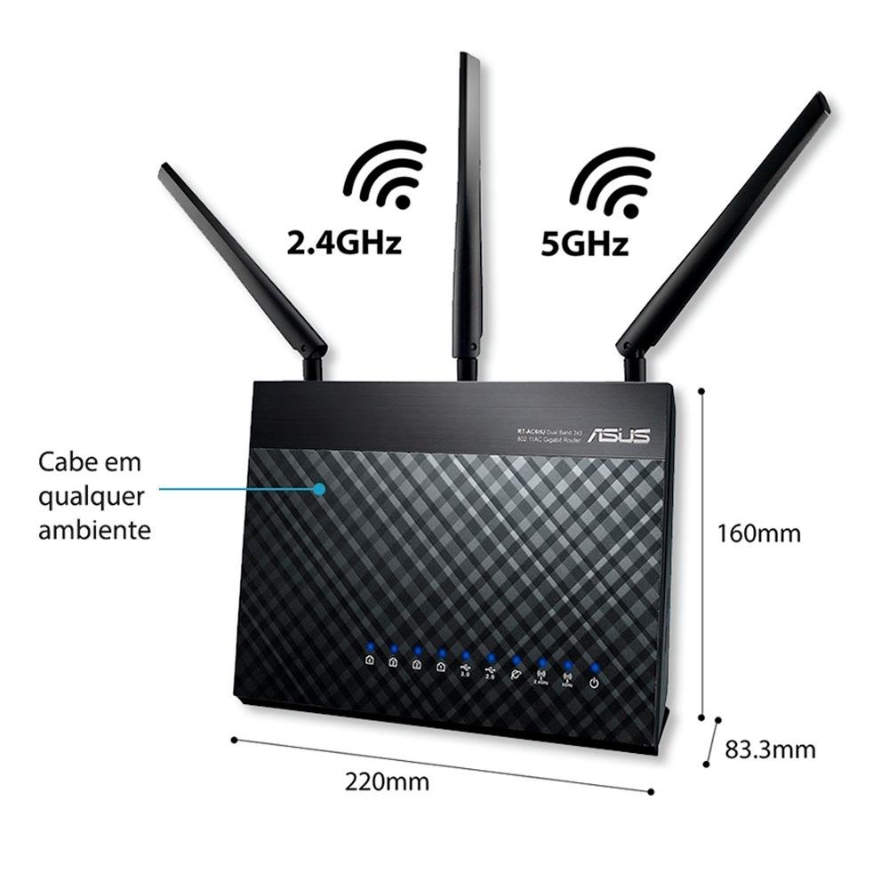 Roteador Gamer Wireless ASUS RT-AC68U, AC1900Mbps, Dual band, AiMesh, 3 Antenas, USB 3.0, DualCore, Rede Gigabit, AiRadar, Preto Roteador Gamer Wireless ASUS RT-AC68U, AC1900Mbps, Dual band, AiMesh, 3 Antenas, USB 3.0, DualCore, Rede Gigabit, AiRadar, Preto