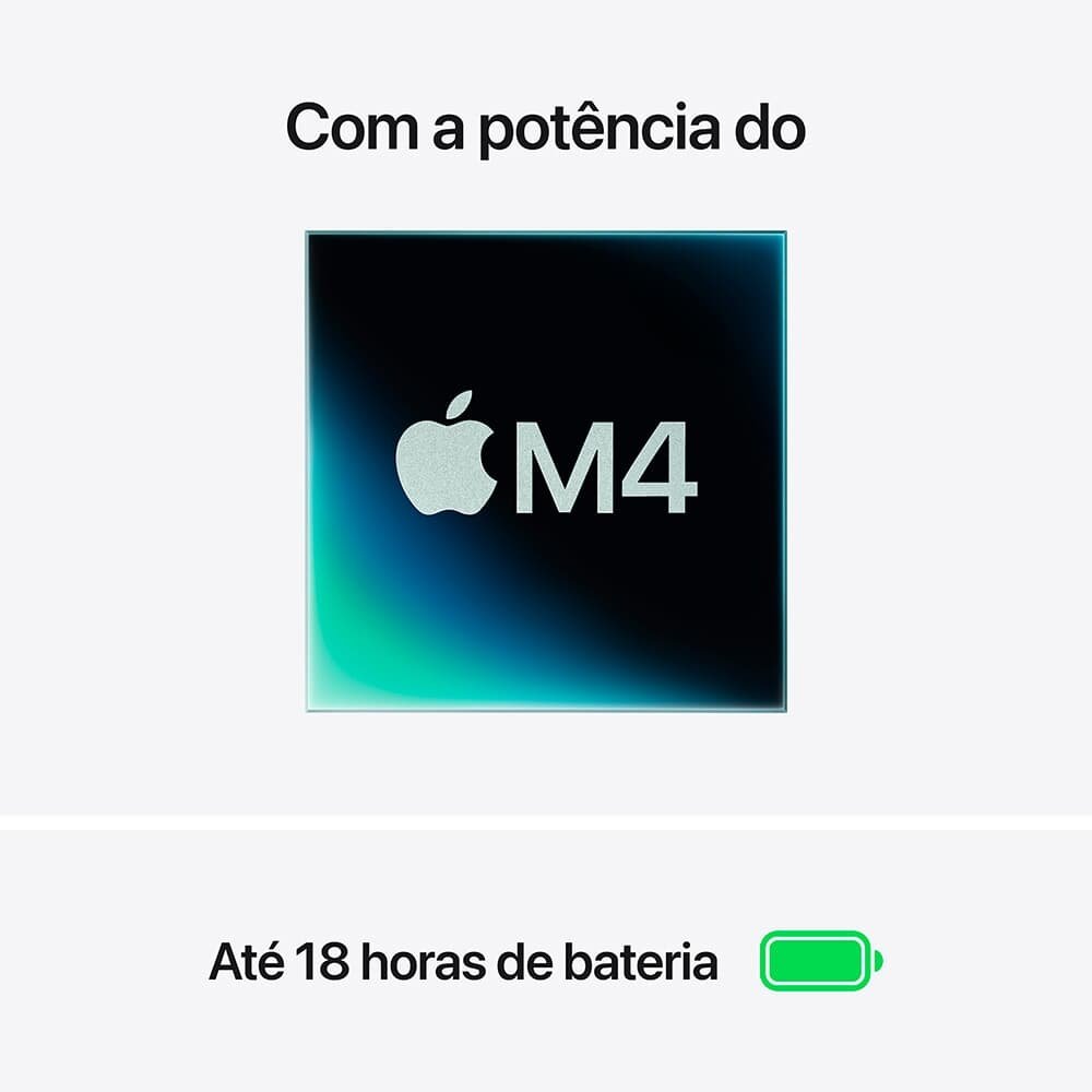 MacBook Air Apple 15" Chip M4, CPU 10 Núcleos, GPU 10 Núcleos, Neural Engine 16 Núcleos, 16GB RAM, SSD 512GB, Prateado - MW1H3BZ/A