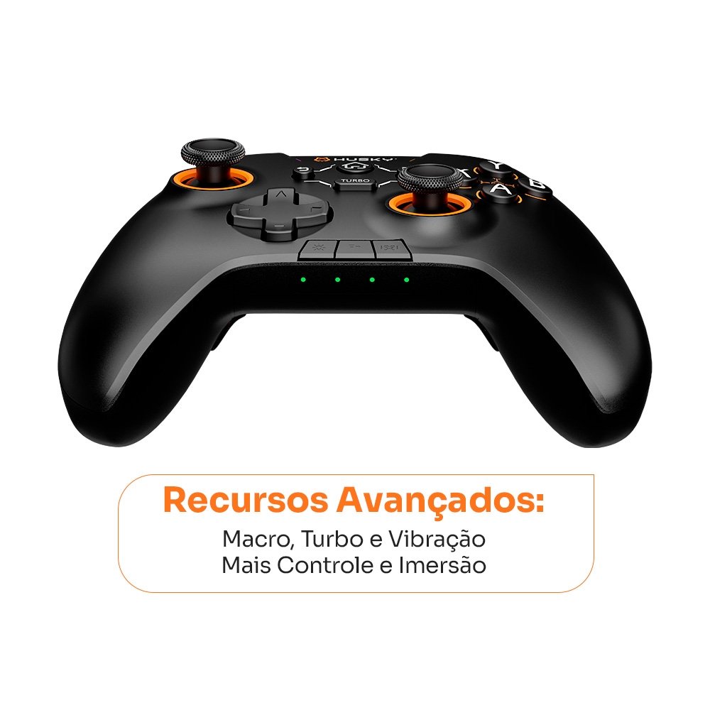 Controle Husky Hunter, Com Fio, Compativel com PC/Android/iOS, 24 Botões Programáveis, RGB, Preto - HJK001PT Controle Husky Hunter, Com Fio, Compativel com PC/Android/iOS, 24 Botões Programáveis, RGB, Preto - HJK001PT