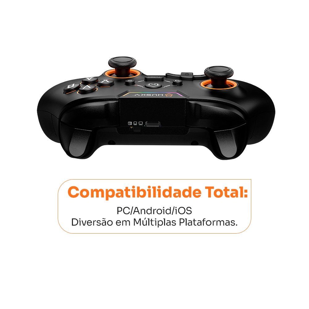 Controle Husky Hunter, Com Fio, Compativel com PC/Android/iOS, 24 Botões Programáveis, RGB, Preto - HJK001PT Controle Husky Hunter, Com Fio, Compativel com PC/Android/iOS, 24 Botões Programáveis, RGB, Preto - HJK001PT