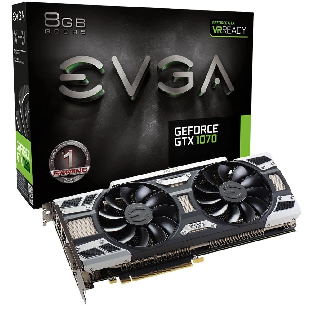 Placa de Vídeo VGA NVIDIA EVGA GEFORCE GTX 1070 Gaming ACX 3.0 8GB DDR5 256BITS - 08G-P4-6171-KR Placa de Vídeo VGA NVIDIA EVGA GEFORCE GTX 1070 Gaming ACX 3.0 8GB DDR5 256BITS - 08G-P4-6171-KR