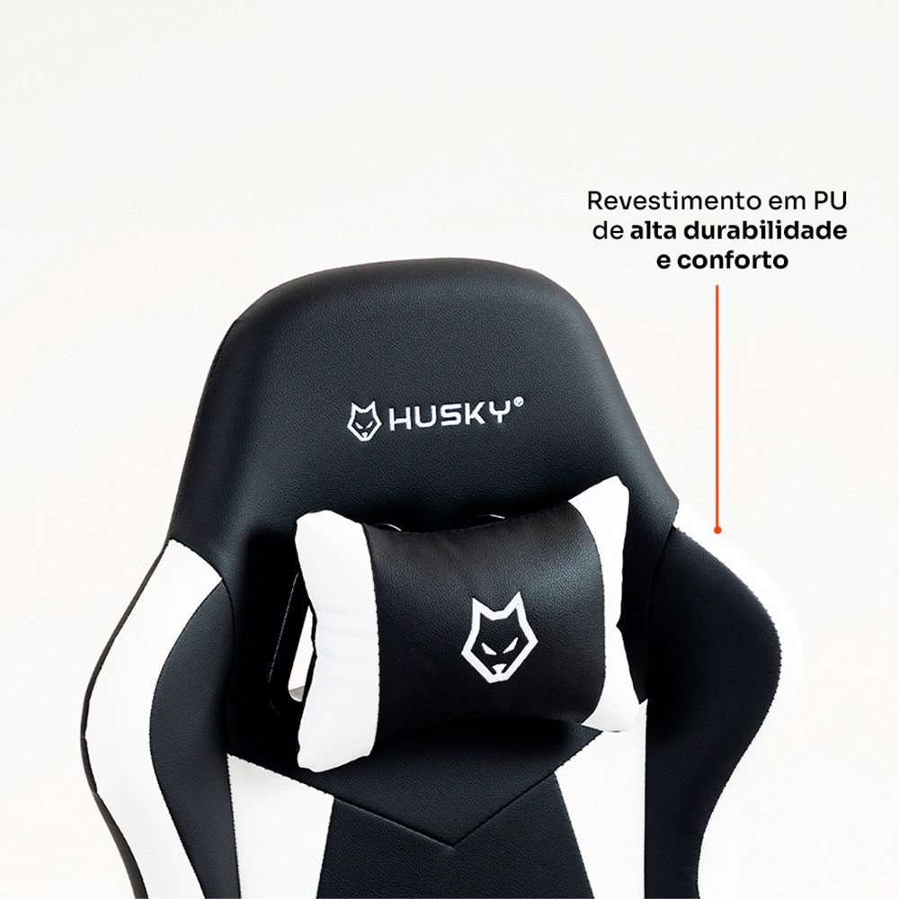 Cadeira Gamer Husky Storm 100, Até 120kg, Almofadas, Reclinável 135º,  PU, Preta E Branca - HCG100PTBR - view 9