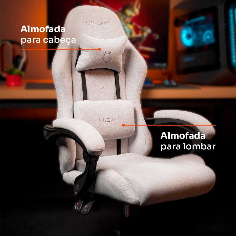 Cadeira Gamer Husky Storm 100, Até 120kg, Almofadas, Reclinável 135º, Tecido, Cinza - HCG100CZT - view 6