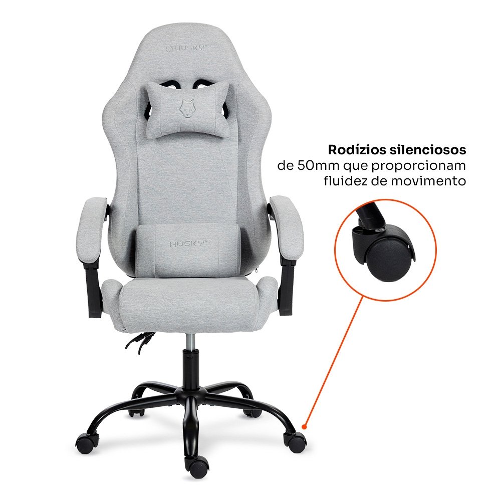 Cadeira Gamer Husky Storm 100, Até 120kg, Almofadas, Reclinável 135º, Tecido, Cinza - HCG100CZT - view 5