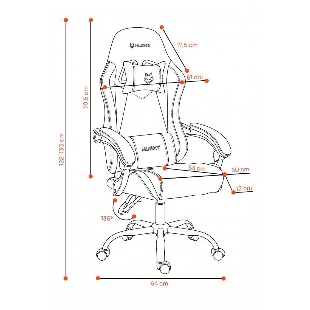 Cadeira Gamer Husky Storm 100, Até 120kg, Almofadas, Reclinável 135º, Tecido, Cinza - HCG100CZT - view 12