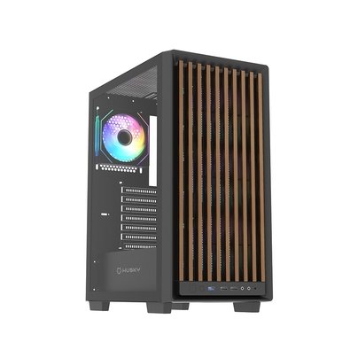 Gabinete Gamer Husky Dome GN600, Mid Tower, ATX, Lateral em Vidro, Frontal em Madeira Ripada, Preto - HGN600PT