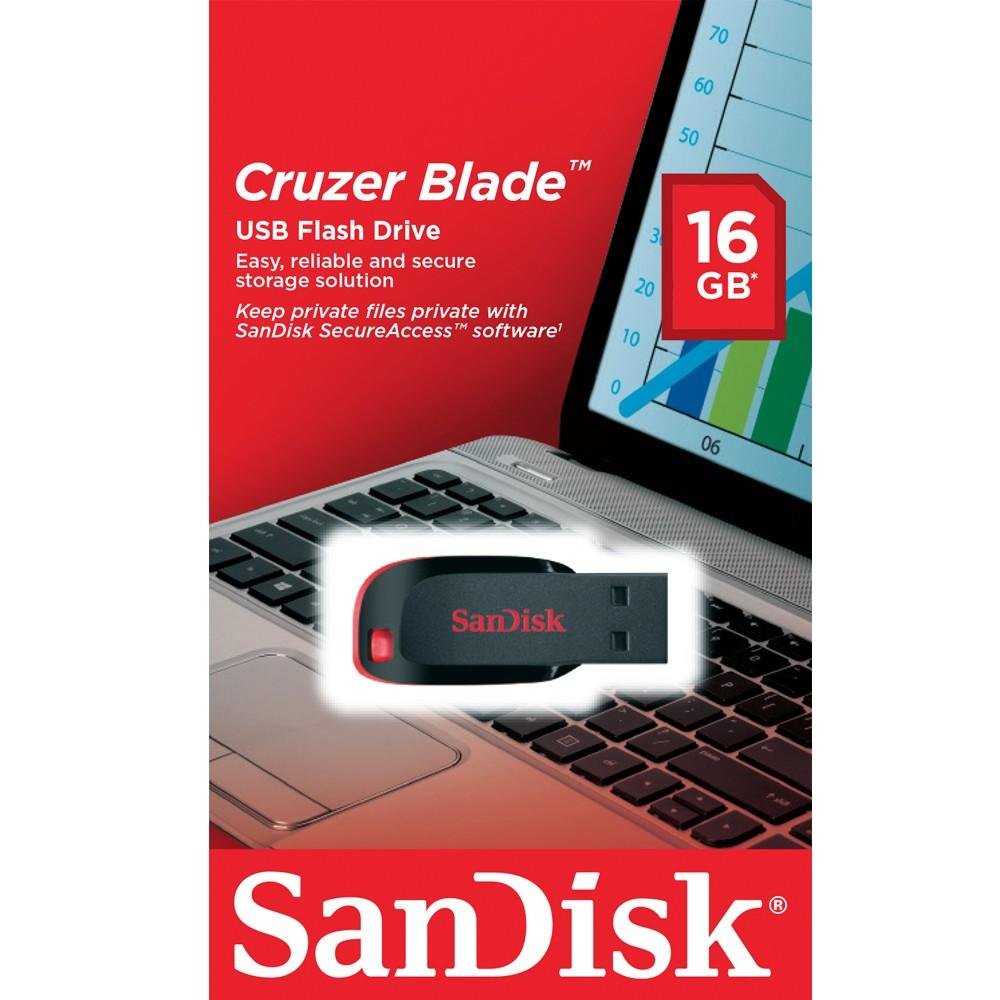 Pen Drive 16GB SanDisk Cruzer Blade, USB 2.0, Preto - SDCZ50-016G-B35 Pen Drive 16GB SanDisk Cruzer Blade, USB 2.0, Preto - SDCZ50-016G-B35