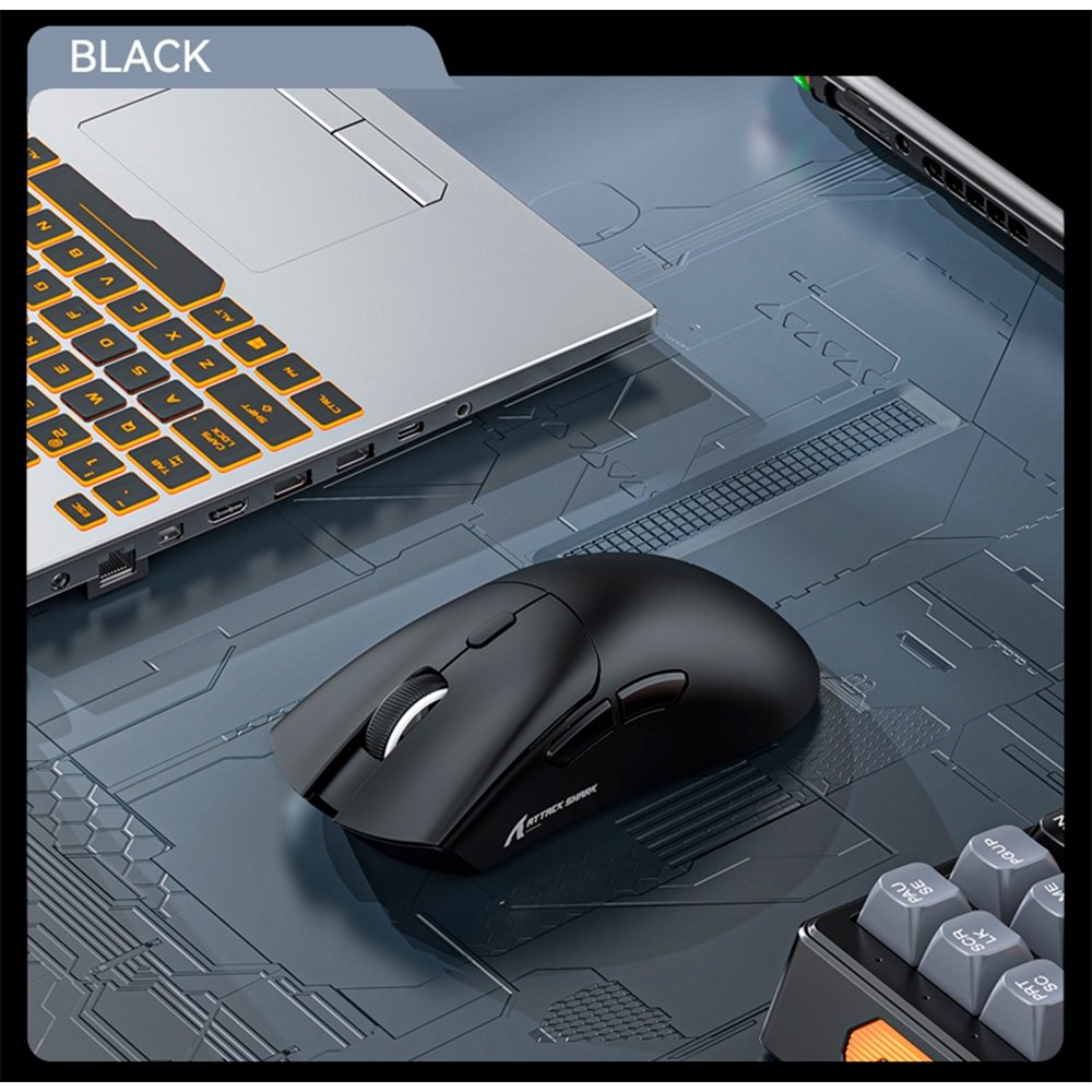 Mouse Gamer sem Fio Attack Shark R1 Ultraleve e design Ergonômico, Tri-Mode, 18.000 DPI, Sensor Óptico PAW3311, 6 Botões - Preto
