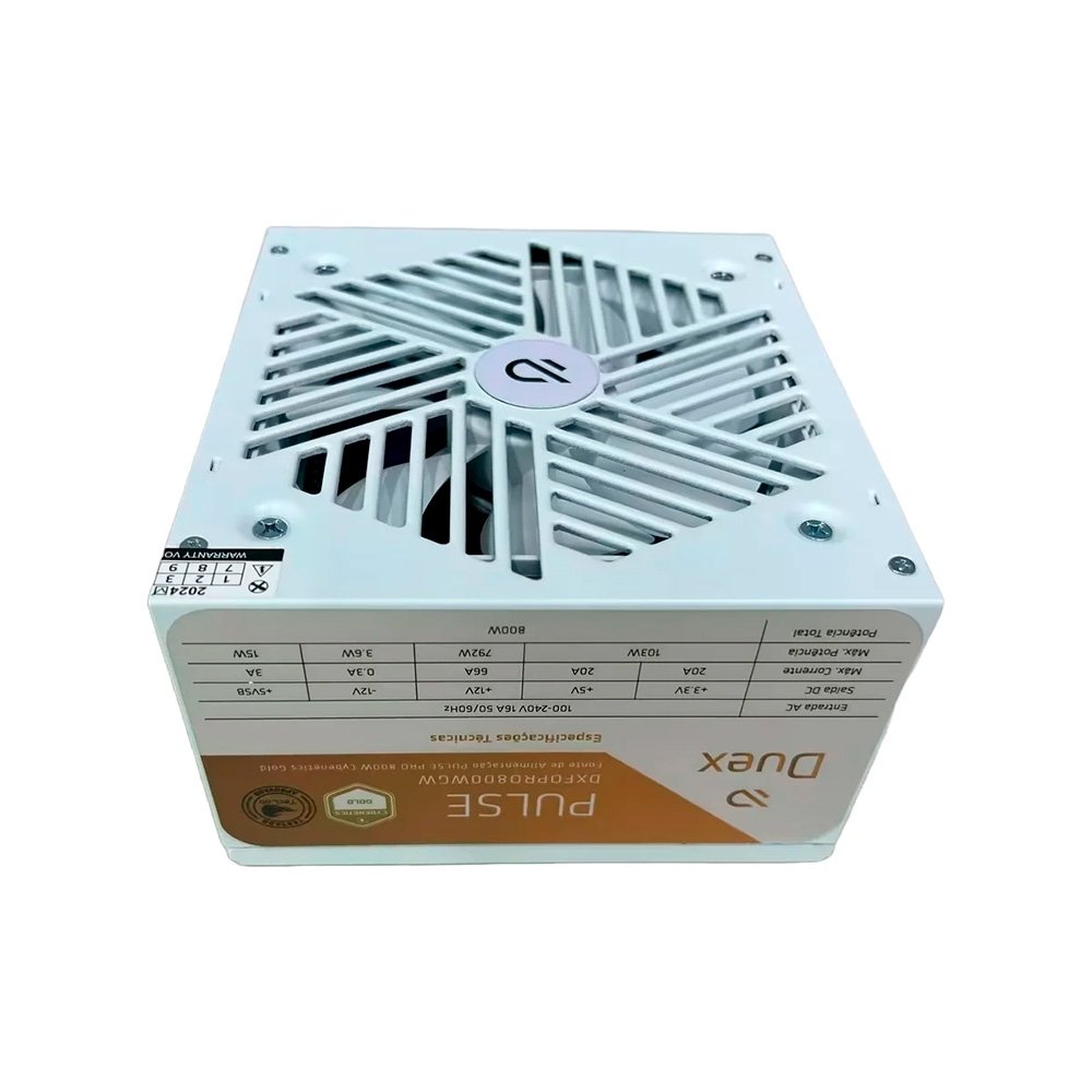 Fonte Duex Pulse Pro, 800W, 80 Plus Gold, Full Modular, PFC Ativo, Branco - DXFOPRO800WGW Fonte Duex Pulse Pro, 800W, 80 Plus Gold, Full Modular, PFC Ativo, Branco - DXFOPRO800WGW