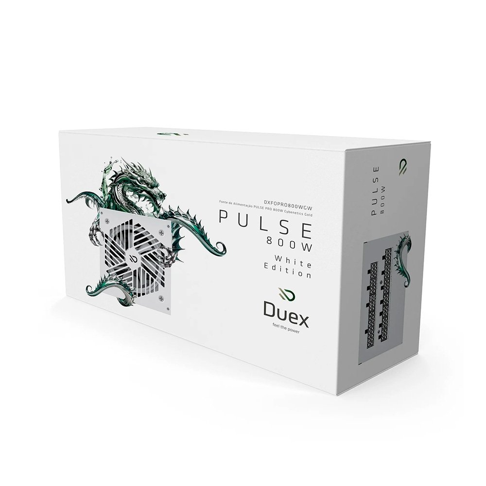 Fonte Duex Pulse Pro, 800W, 80 Plus Gold, Full Modular, PFC Ativo, Branco - DXFOPRO800WGW Fonte Duex Pulse Pro, 800W, 80 Plus Gold, Full Modular, PFC Ativo, Branco - DXFOPRO800WGW