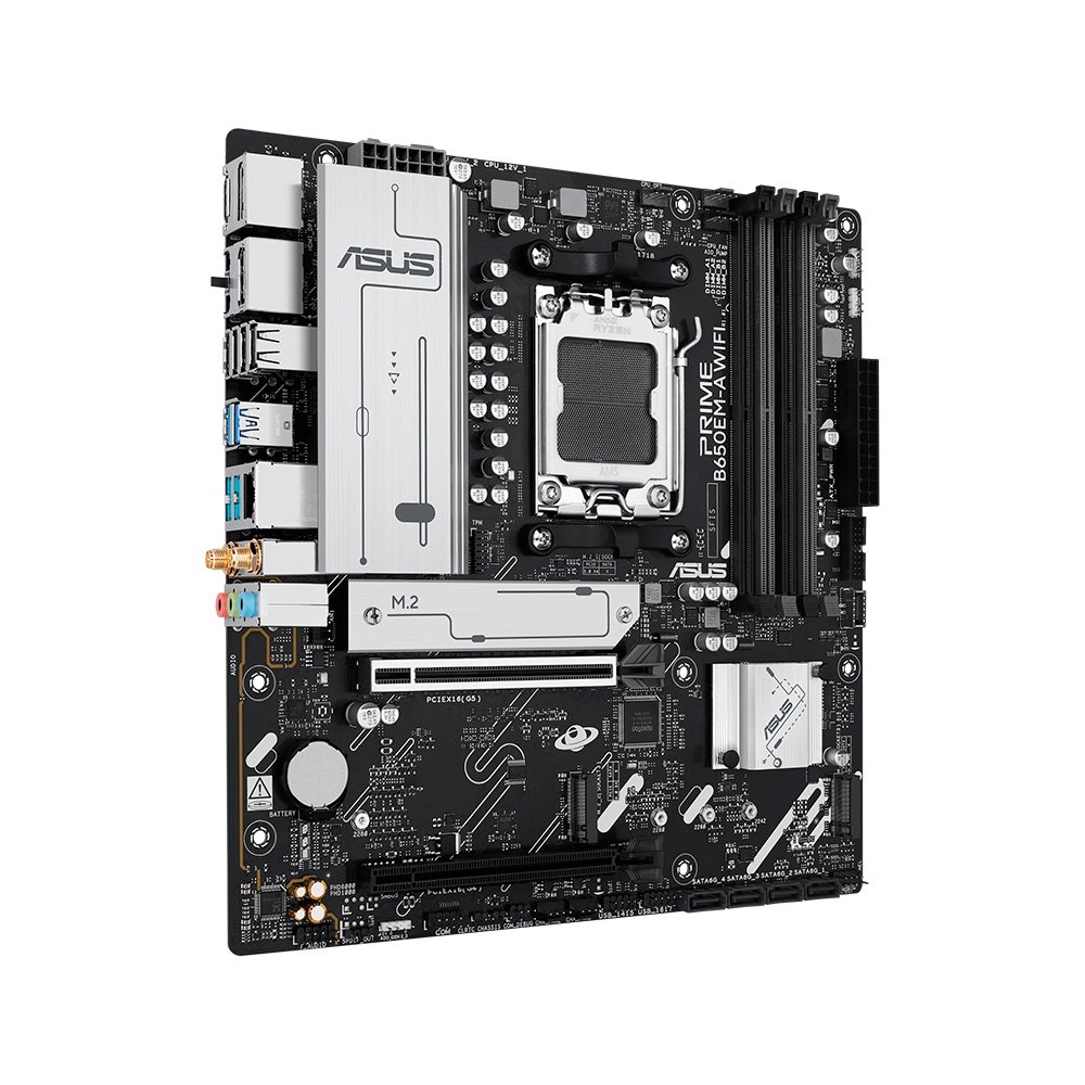 Placa Mãe ASUS PRIME B650EM-A WIFI, AMD AM5, mATX, DDR5, Wi-fi 6, Bluetooth, Preto - 90MB1LM0-M0EAY0