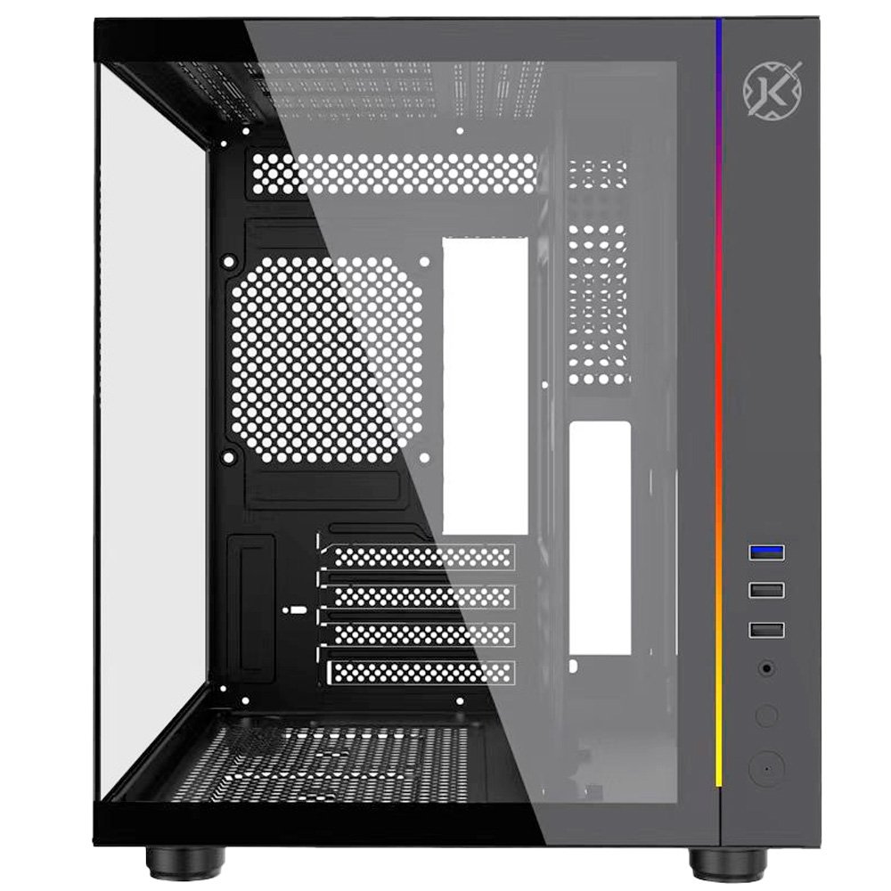 Gabinete Gamer Kalkan Midgard, Mini Tower, RGB, Micro-ATX, Frontal e Lateral em Vidro, Sem FANs, Preto - KLK00055