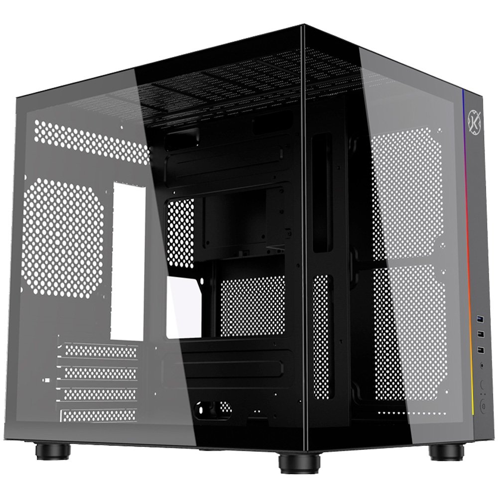 Gabinete Gamer Kalkan Midgard, Mini Tower, RGB, Micro-ATX, Frontal e Lateral em Vidro, Sem FANs, Preto - KLK00055